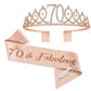 70Th Birthday Tiaras And Crowns For Women Girls, Birthday Decorations Rose Gold Sash Crystal Tiara Party Supplies