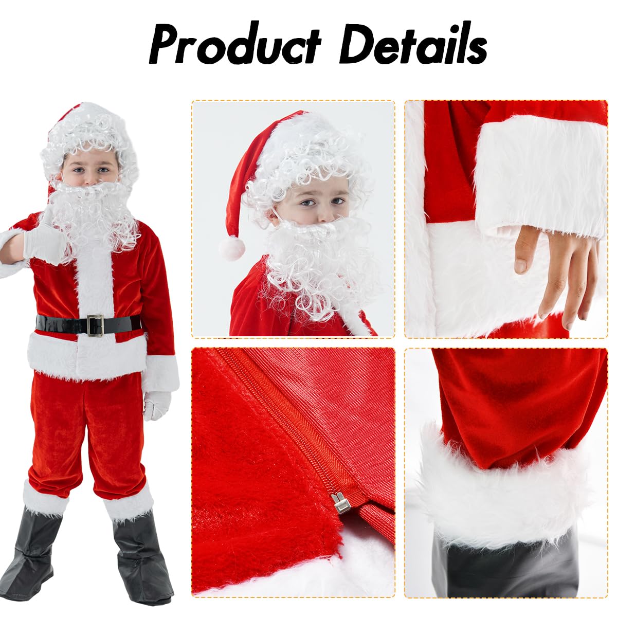 Udyr Children’S Santa Claus Costume Suit For Kids Boys Deluxe Flannel Santa Outfit 9Pcs (Medium)