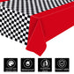 Tallew Checkered Disposable Tablecloths - 2 Pcs Black & White Race Table Covers for Racing Birthday Party Decor - Red