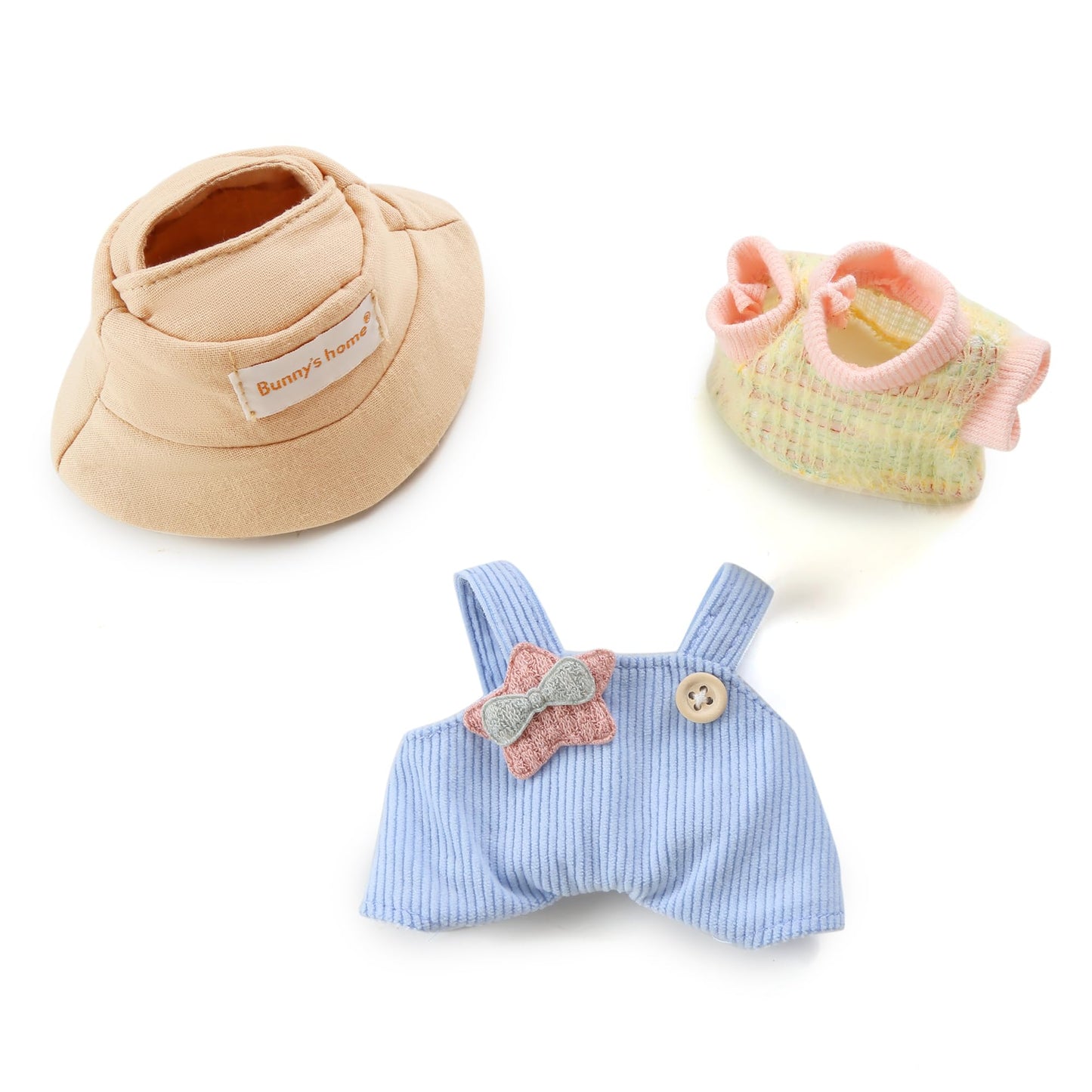 17cm Doll Clothes - Kawaii Chic Style Set for 17cm Dolls  Cute Doll Outfit with Accessories - Colorful T-Shirt + Star Light Blue Romper + Oatmeal Hat (NO Doll)