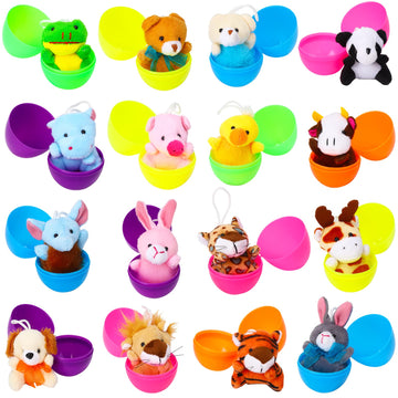 Thinkmax 16 Pcs Easter Eggs Filled With Mini Plush Animals Toy For Easter Basket Stuffers/Fillers, Easter Eggs Hunt, Easter Part