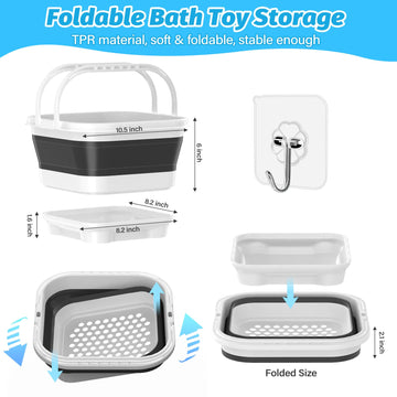 Anivia Foldable-Bath-Toy-Storage-Organizer, Bath Toy Holder With Removable Base, Quick-Drain-Drying Bathtub Toy Storage/Basket, Stand Up Bathroom Shower Toys Holder For Kids - Black