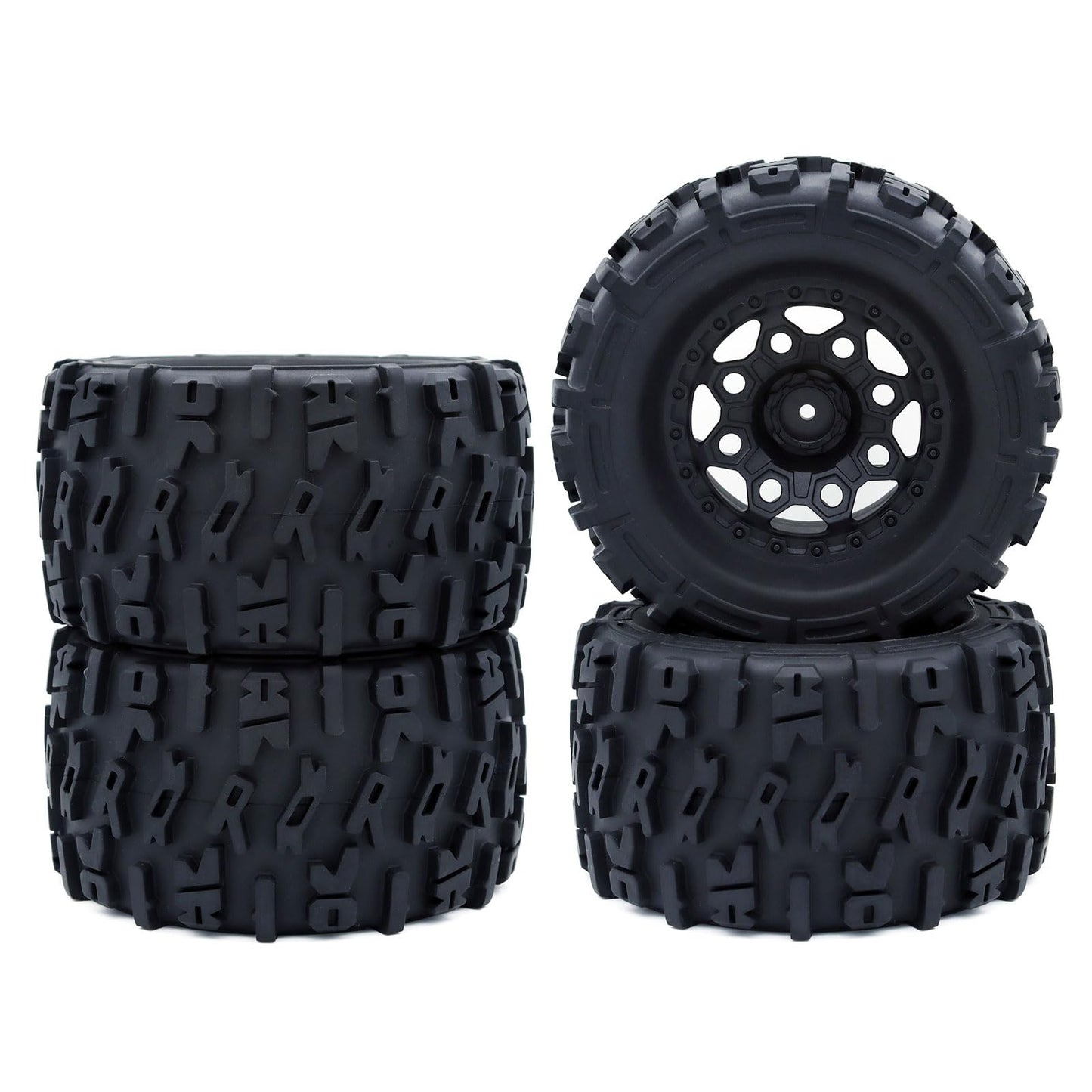 RC 2.8 ''Tires and Wheel Rim 12mm Hex for1/10 Monster Truck HPI HSP Savage XS TM Flux ARRMA GORGON KDM, Set of 4