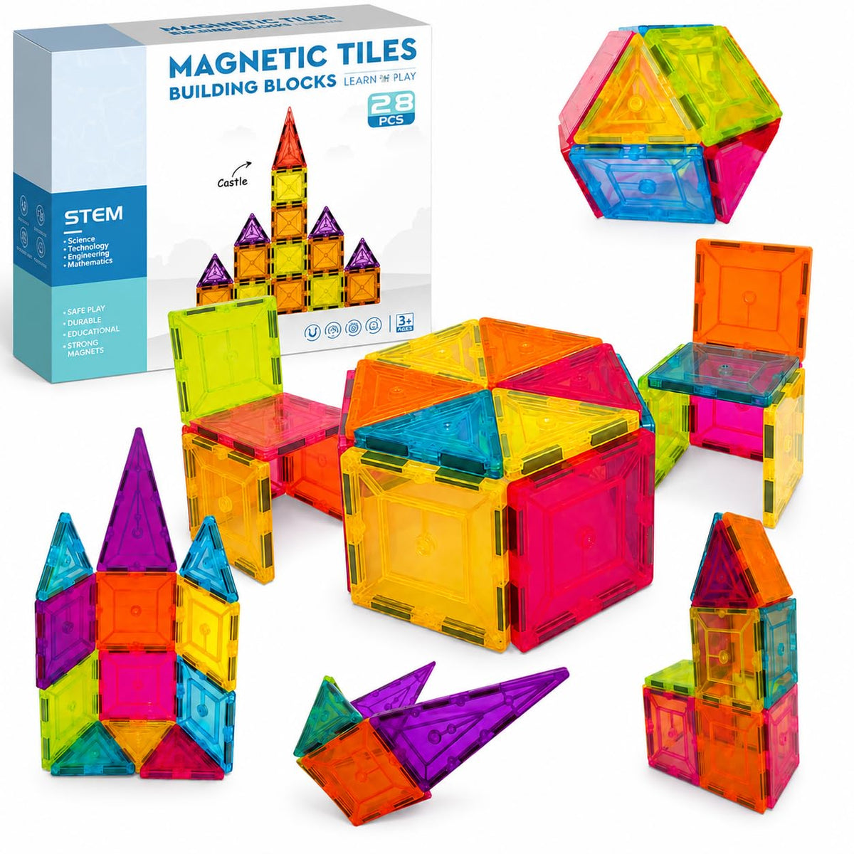 Sky Tech Magnetic Tiles for Kids Magnetic Building Blocks for Kids 3 4 5 6 7 8 Yrs Constructing & Creative Learning Educational 