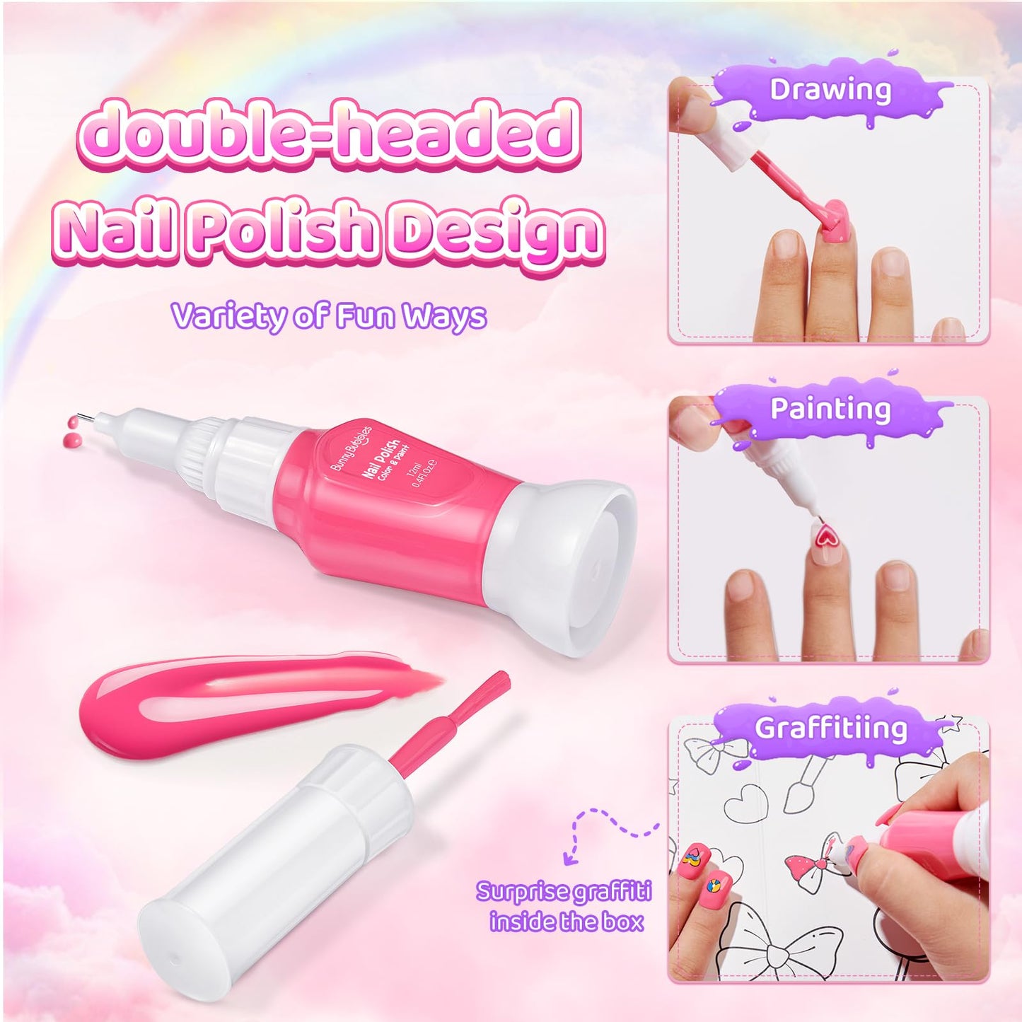 Kids Nail Polish Kit with Nail Dryer, 69PCs Nail Art Makeup Toy Set for Kids, Christmas Birthday Presents for 7 8 9 10 11 12 Yea