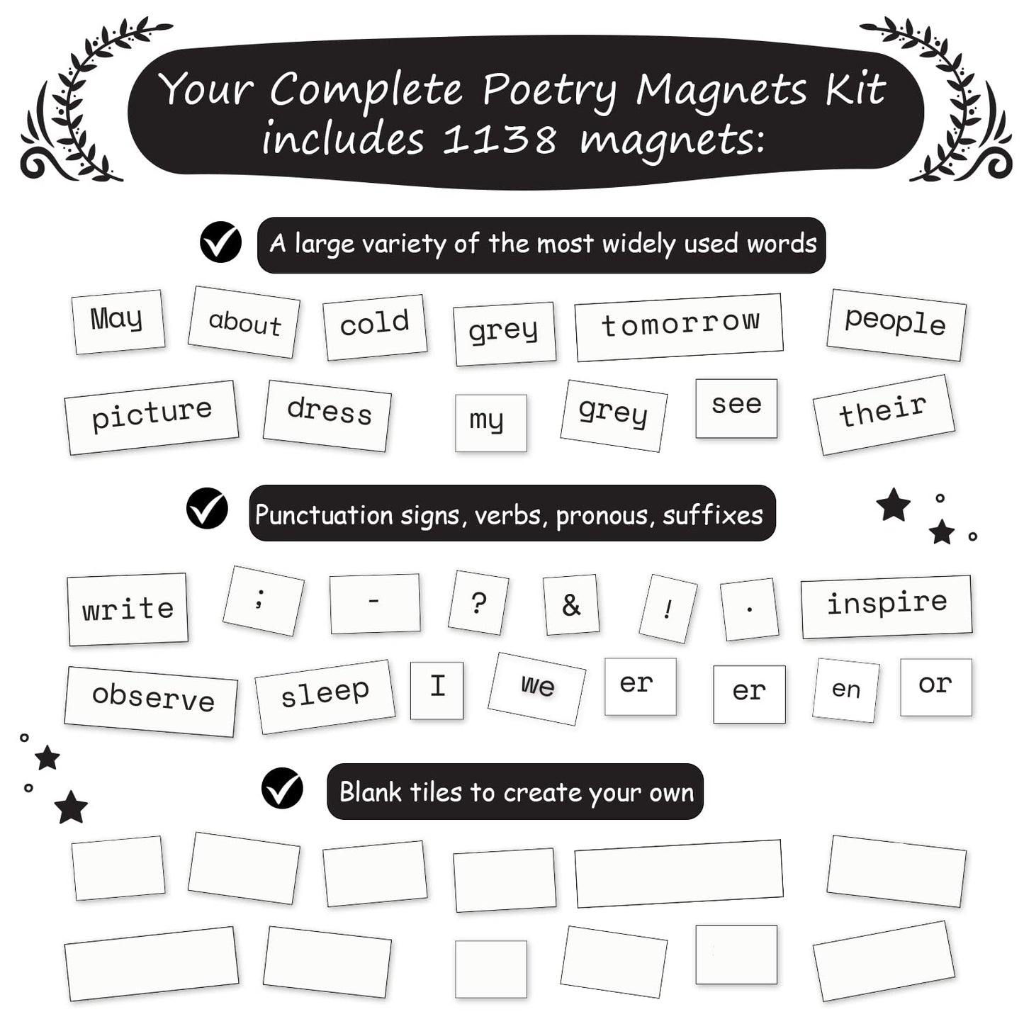 1138 Pcs Complete Poetry Magnets Kit, Word Magnets For Fridge, Poem Magnets, Word Fridge Magnets, Sentence Building, Sentence Magnets To Write Poems, Stories, Conversations - Simply Magic