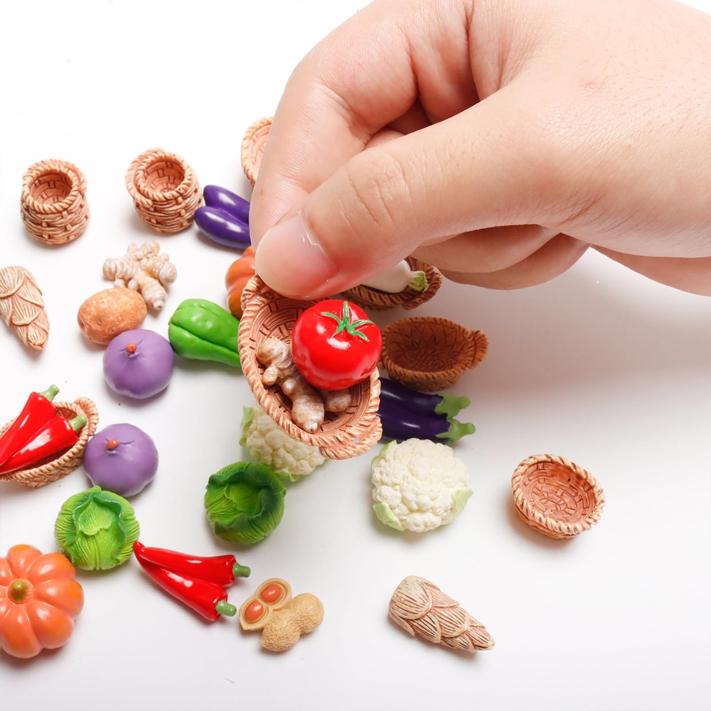 Exasinine 28 Pcs Miniature Food Mini Vegetables Figurines Miniature Baskets For Miniatures Food Kitchen Mini House Store