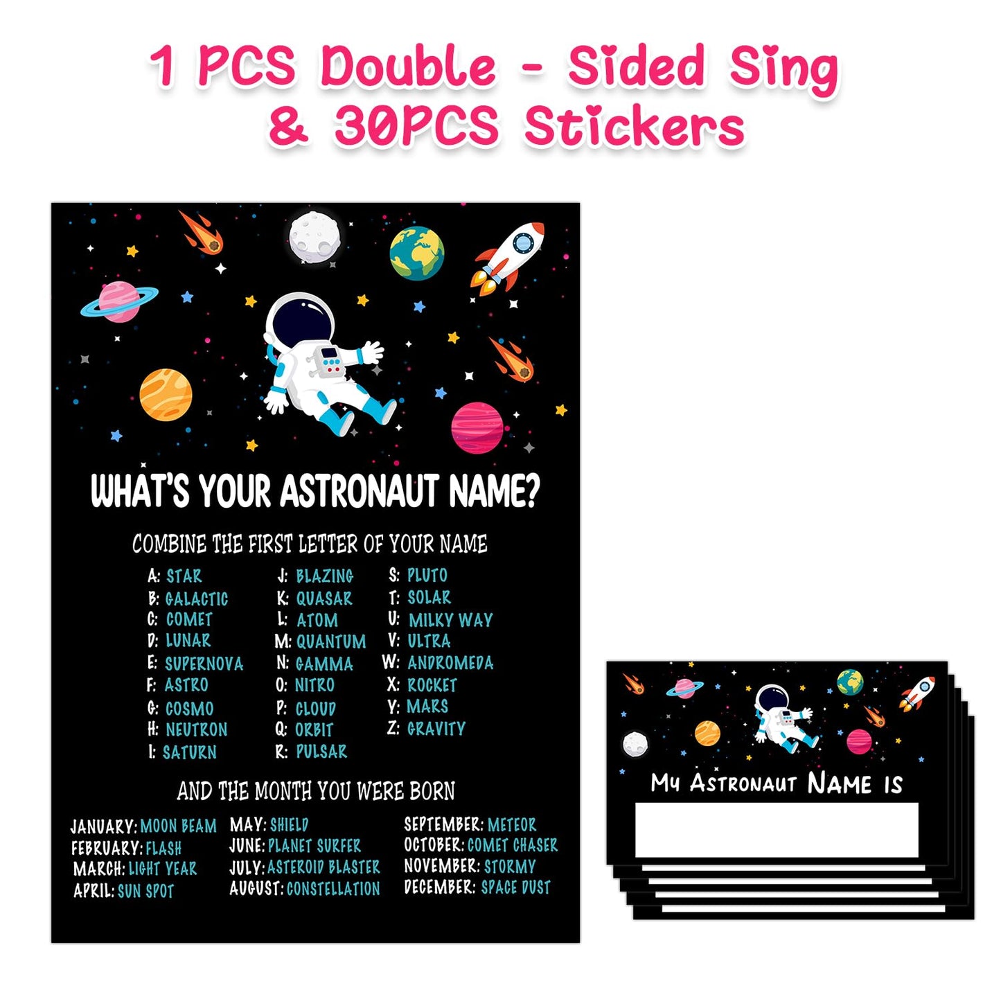 What Is Your Astronaut Name Game, Game Sign And 30 Cards, Astronaut Birthday Party Sign For Boys And Girls, Holiday Activity, Ki