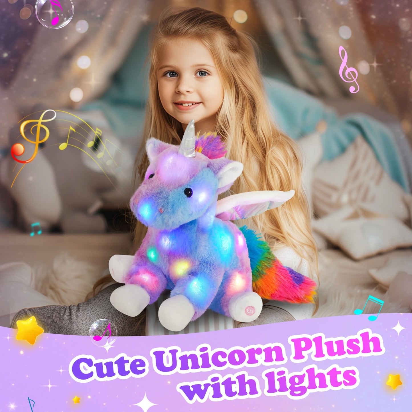 Cozyworld 16.5' Unicorn Light Up Musical Unicorn Stuffed Animal Glowing Singing Soft Plush Toys Decor Birthday Christmas Children'S Day Gifts For Toddlers Boys Girls Kids