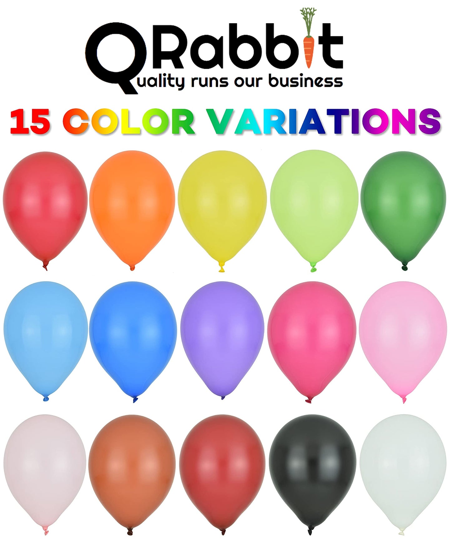 Qrabbit 400 Pack 10'' Party Balloons, Premium Quality Extra Thick Latex Balloons For Helium Or Air Use, 15 Assorted Bright Rainb