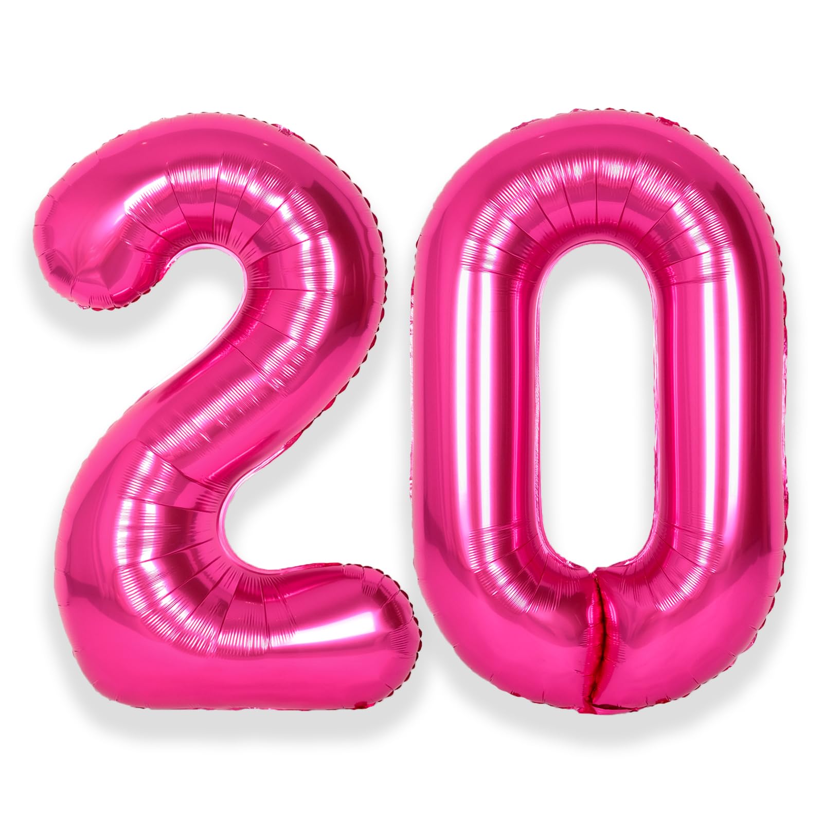 Suwen 40 Inch Hot Pink Large 20 Number Balloons Big Foil Helium Number Balloons 0-9 Jumbo Happy 20Th Mylar Birthday Party Decora
