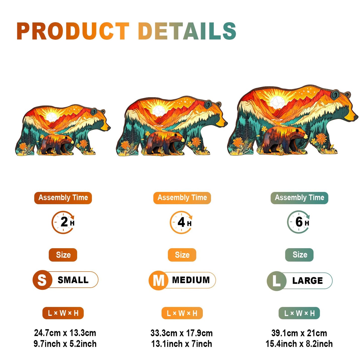 Wooden Puzzles for mature-themeds - Forest Bears Wooden Jigsaw Puzzle - Unique Animal Shaped Wood Puzzles mature-themed - Christmas Birthday Gifts for mature-themeds/Friends/Family - 205pcs 15.4 * 8.2in