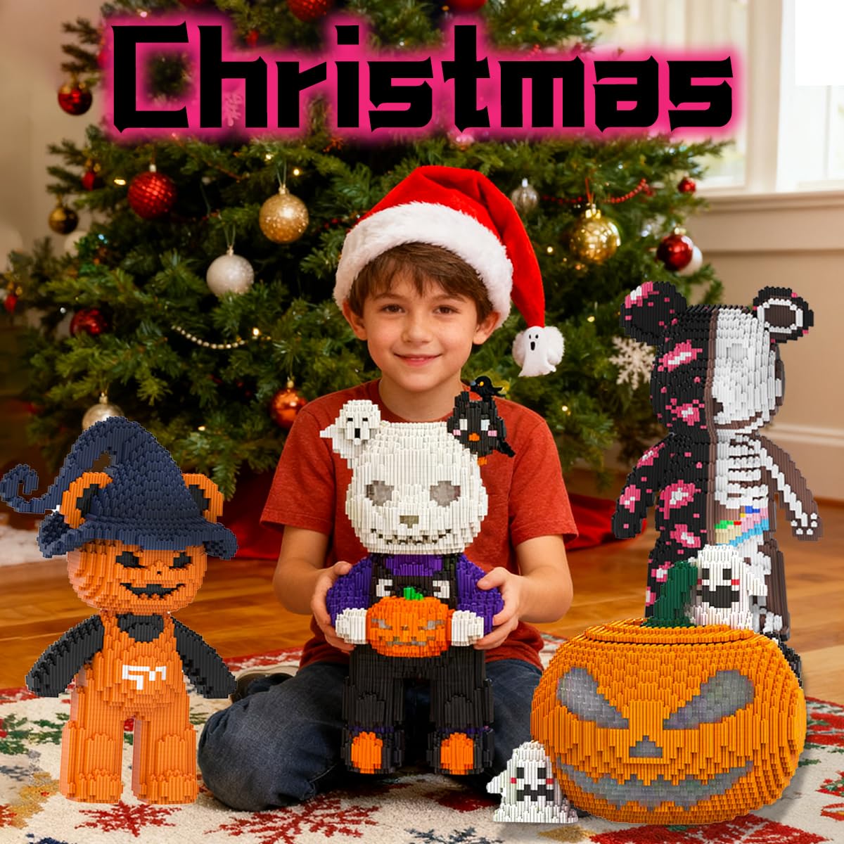 VIIOVOIIV Before Christmas Teddy Pumpkin Bear Micro Building Blocks Set(4500Pieces) Christmas Ornaments Bear Building Blocks Gift for mature-themed