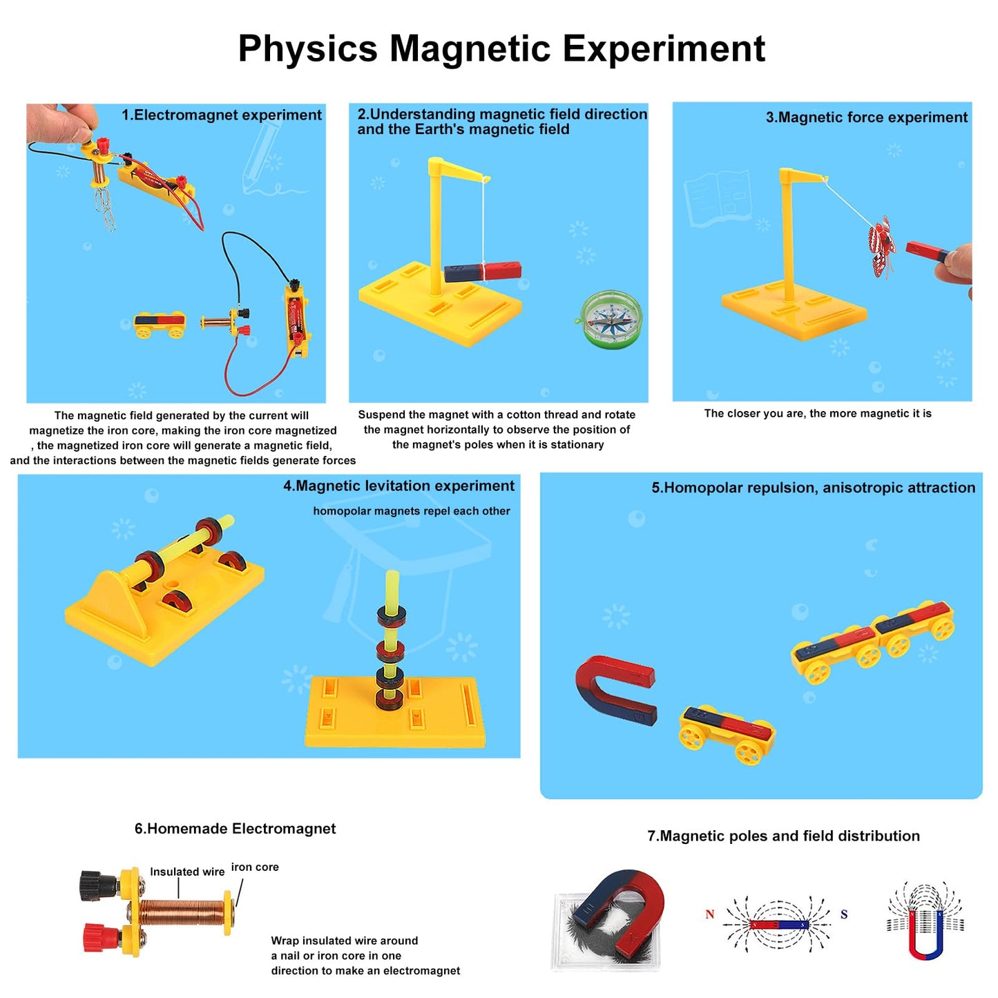Exbepe Kids Magnet Kit Physics Science Electromagnet Experiment Set Educational And Birthday Gift For School Students