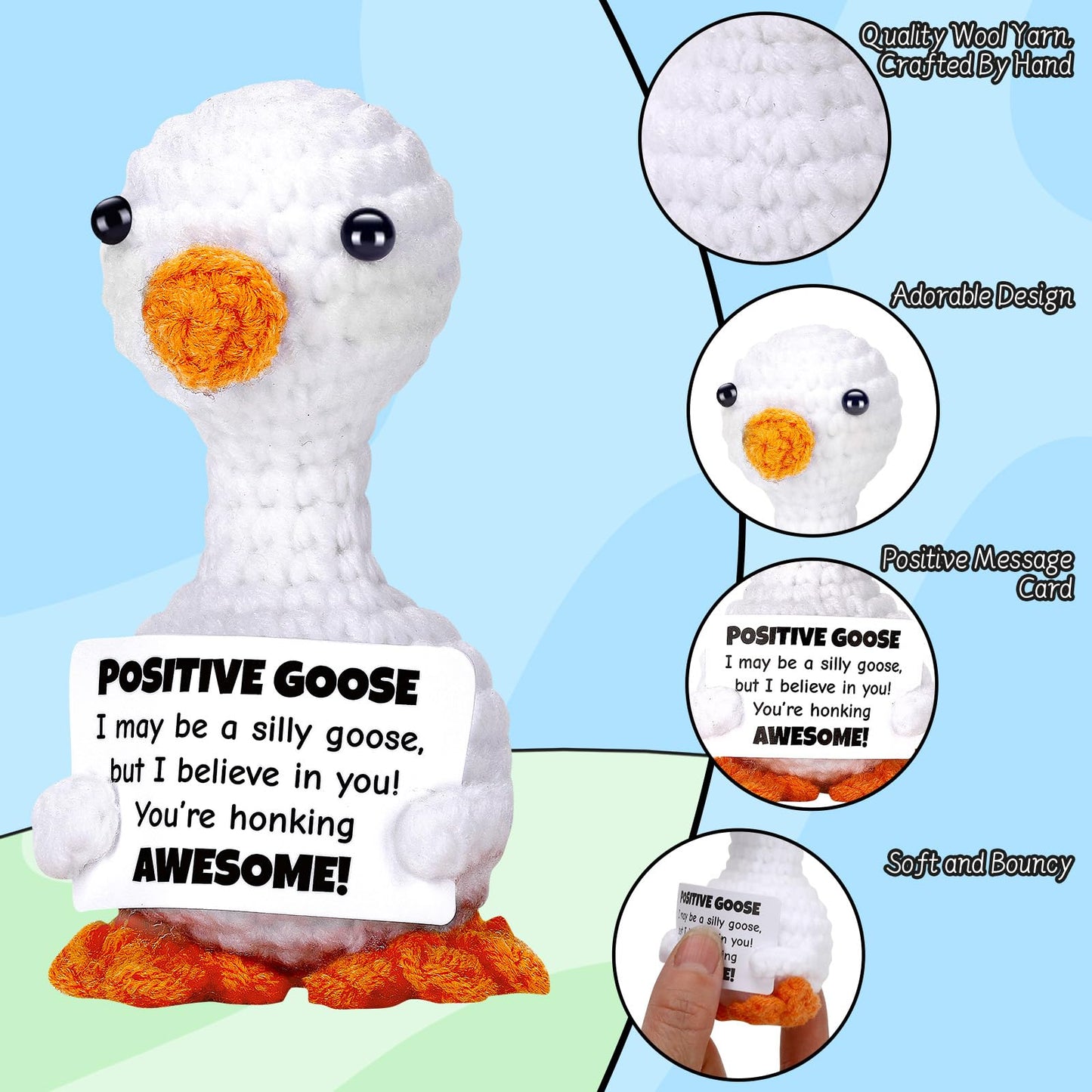 Juleasel Mini Goose Positive Crochet Animal Emotional Support Crochet Desk Goose With Positive Card For Coworkers Best Friend En