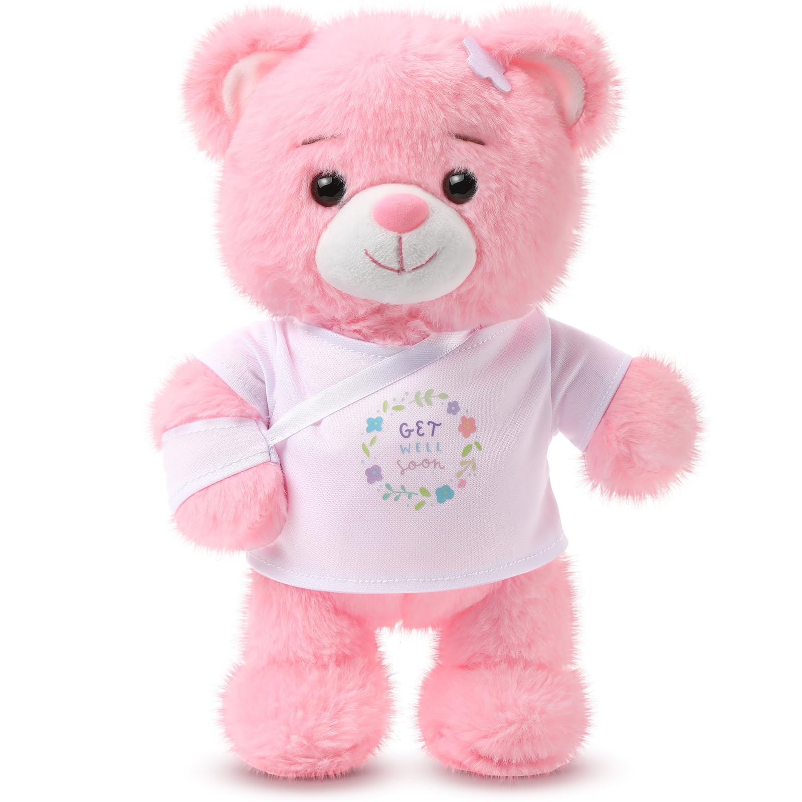 Deekin Broken Arm Gifts for Kids Get Well Soon Bear Stuffed Animal Gifts Bear for Kids mature-themed with Broken Arm After Surgery Soft Bandage Plush Bear 10 Inches (Pink)
