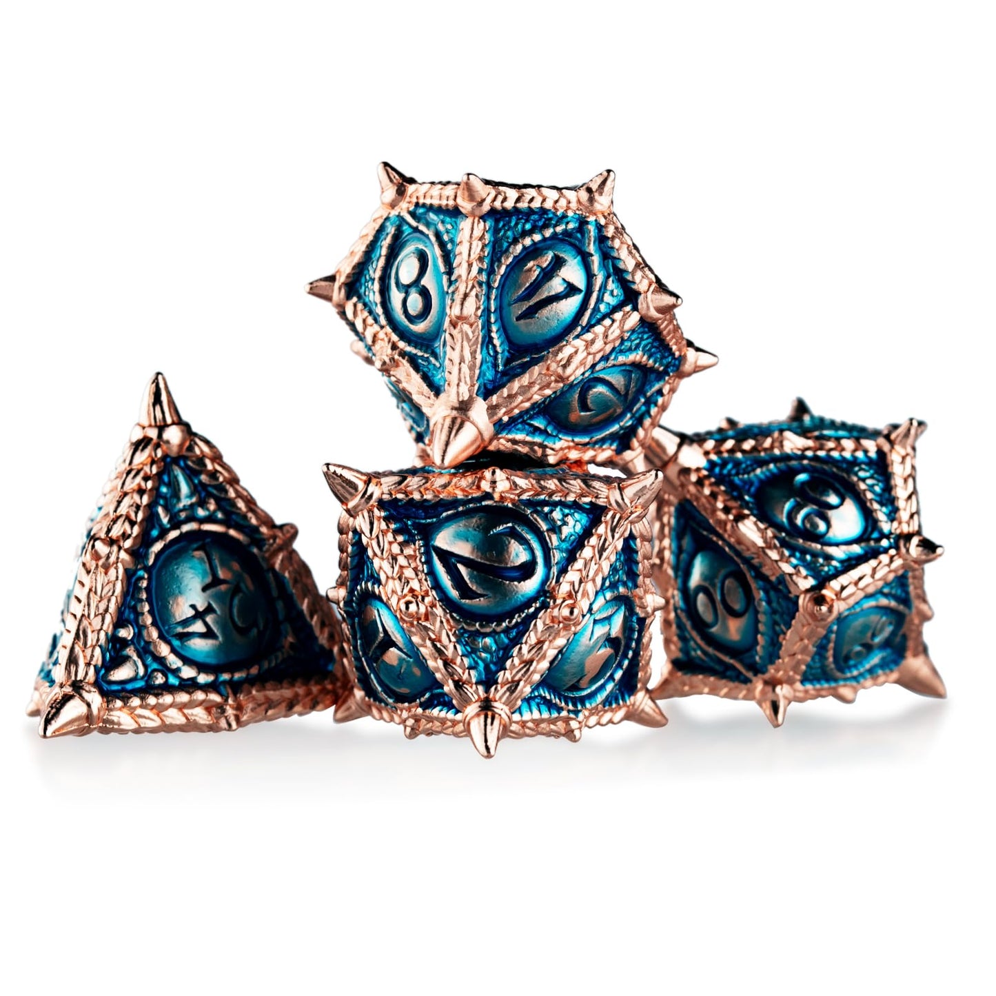 Surpass Dnd Dice 7-Piece Set Metal Dice Set Dragon Eye Dice For Dungeons And Dragons Polyhedra Role Playing Game Set(Blue)