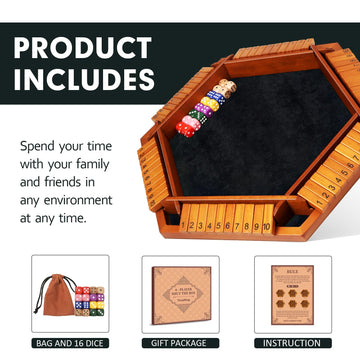 Tooybing Upgraded 1-6 Players Shut The Box Dice Game, Wooden Board Table Family Game For Kids And Adults With 16 Dice, Classic T