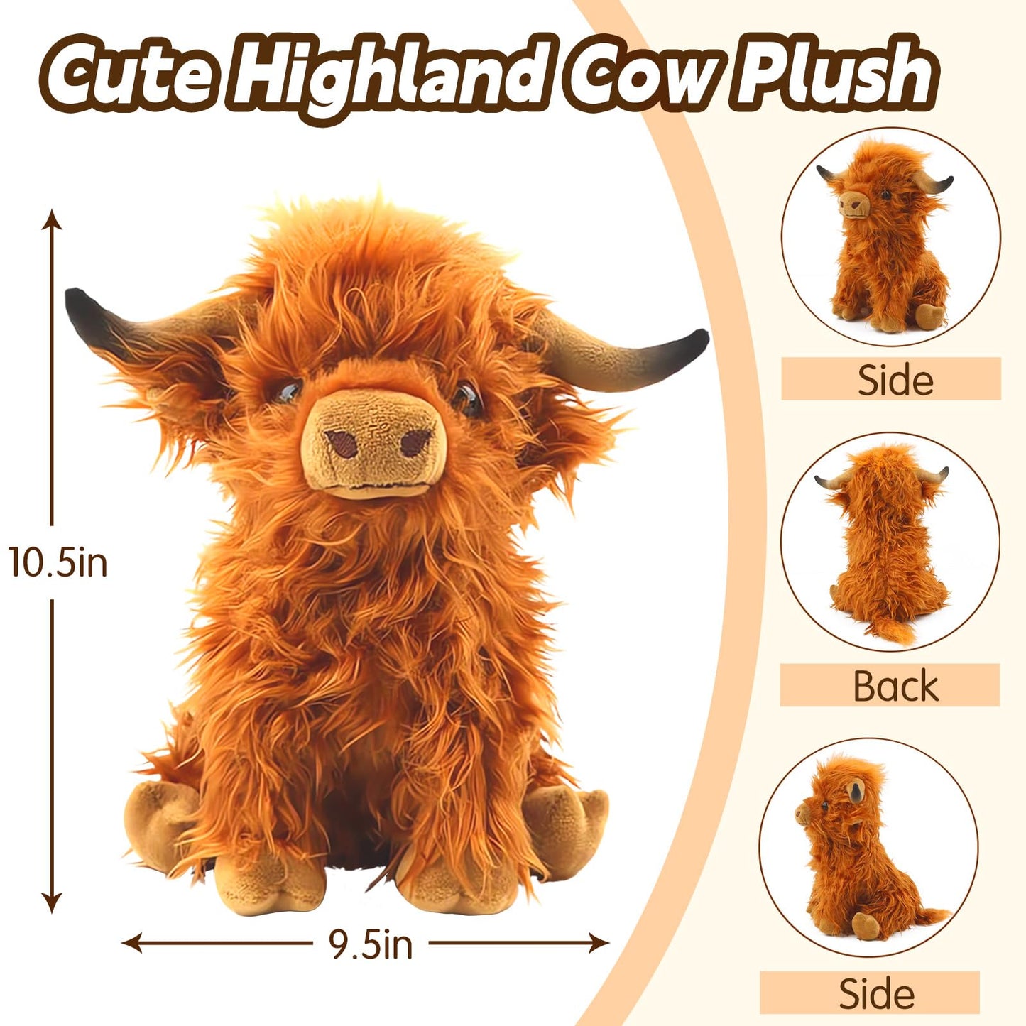 Bsanker Highland Cow Stuffed Animal Toy, Cute Highland Cow Plush Toy Fluffy Farm Highland Cow Plushies Decor Gifts For Girls Boy