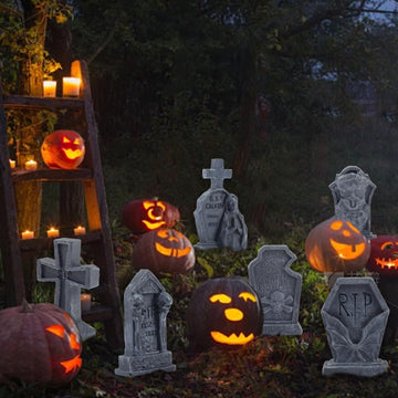 Bbiamsleep 12 Pcs Miniature Tombstones Figurine Mini Resin Tombstones Mini Gravestone Multiple Sizes Style For Mini House Graveyard Scene Diorama Crafts Halloween Decor Accessories, Gray