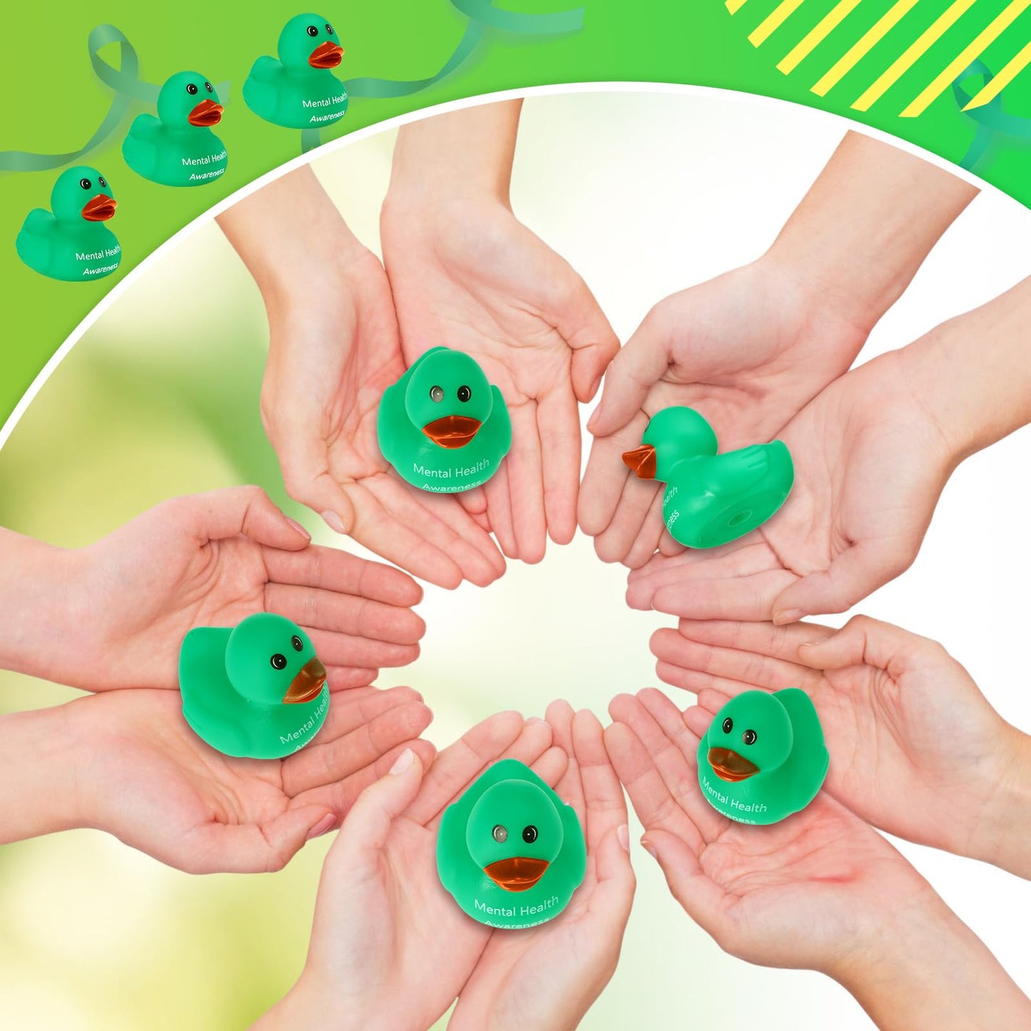 Gemscream 50 Pcs Mental Health Awareness Rubber Ducks Green Rubber Ducks Mental Health Gifts Anxiety Relief Ducks for Friend Fam