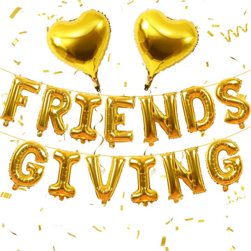 Jobkoo Friendsgiving Balloons Friends Giving Party Decorations 16 Inches Tall Gold Heart Friendsgiving Foil Mylar Balloon Letter