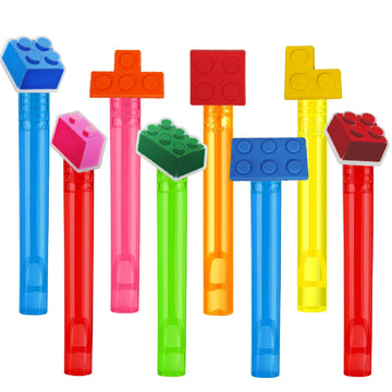 Zhuruinin 24Pcs Building Blocks Mini Bubble Wands For Kids, Brick Party Favors, 6 Cute Designs, Cartoon Birthday Party Supplies,