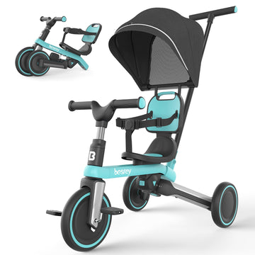 besrey Toddler Tricycle with Parent Steering Push Handle for 1-3 Years Old Girls and Boys, Toddler Bike with Removable Pedals an