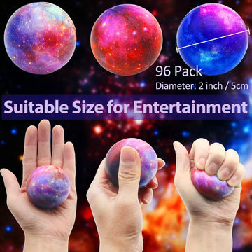 96 Pack Galaxy Stress Balls Bulk For Kids Adults 2 Inch Space Squeeze Anxiety Fidget Sensory Balls Children Outer Space Mini Rel