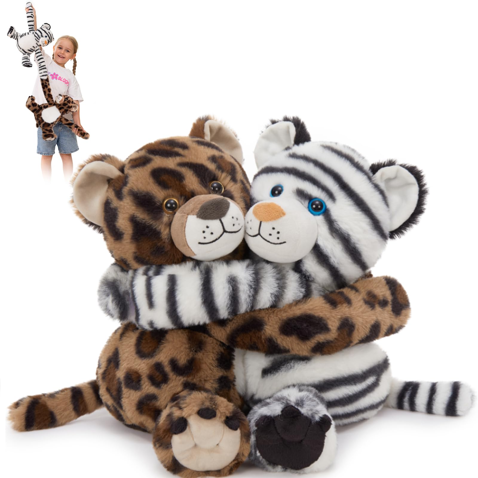 MorisMos White Tiger & Cheetah Stuffed Animal Duo for Kid Couple Twin Freezable & Microwavable Stuffed Animal for Comfort  Heating Pads Plush Tigger & Leopard Toy Gift/Decor