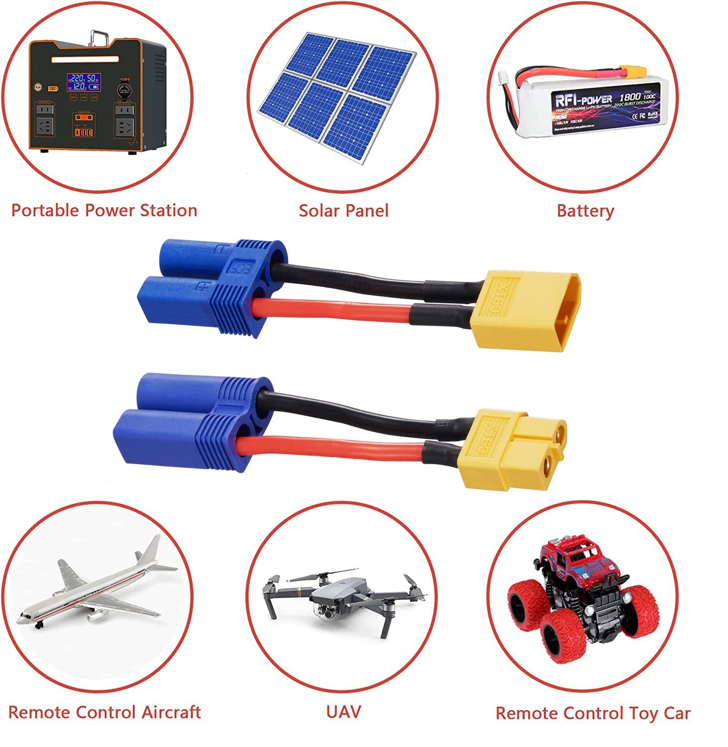 Laisomeke 4Pcs Xt60 To Ec5 Male Female Adapter, Xt60 To Male Female Ec5 Connector Adapter With 50Mm 14Awg Wires For Rc Lipo Batt