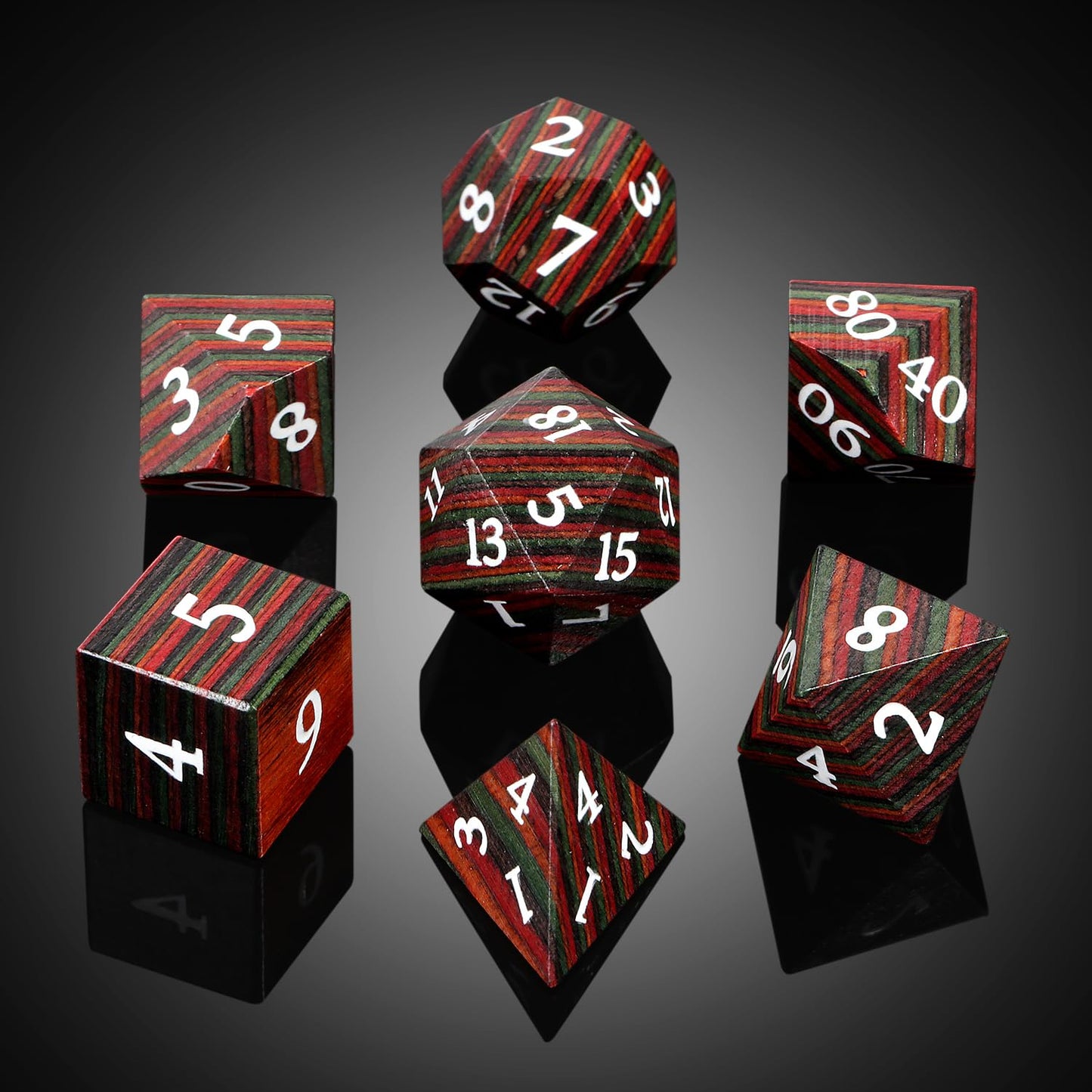 Wooden D&D Dice, DNDND Technical Wood DND Die Set with Gift Case for Dungeons and Dragon Tabletop Games (Technical Wood)