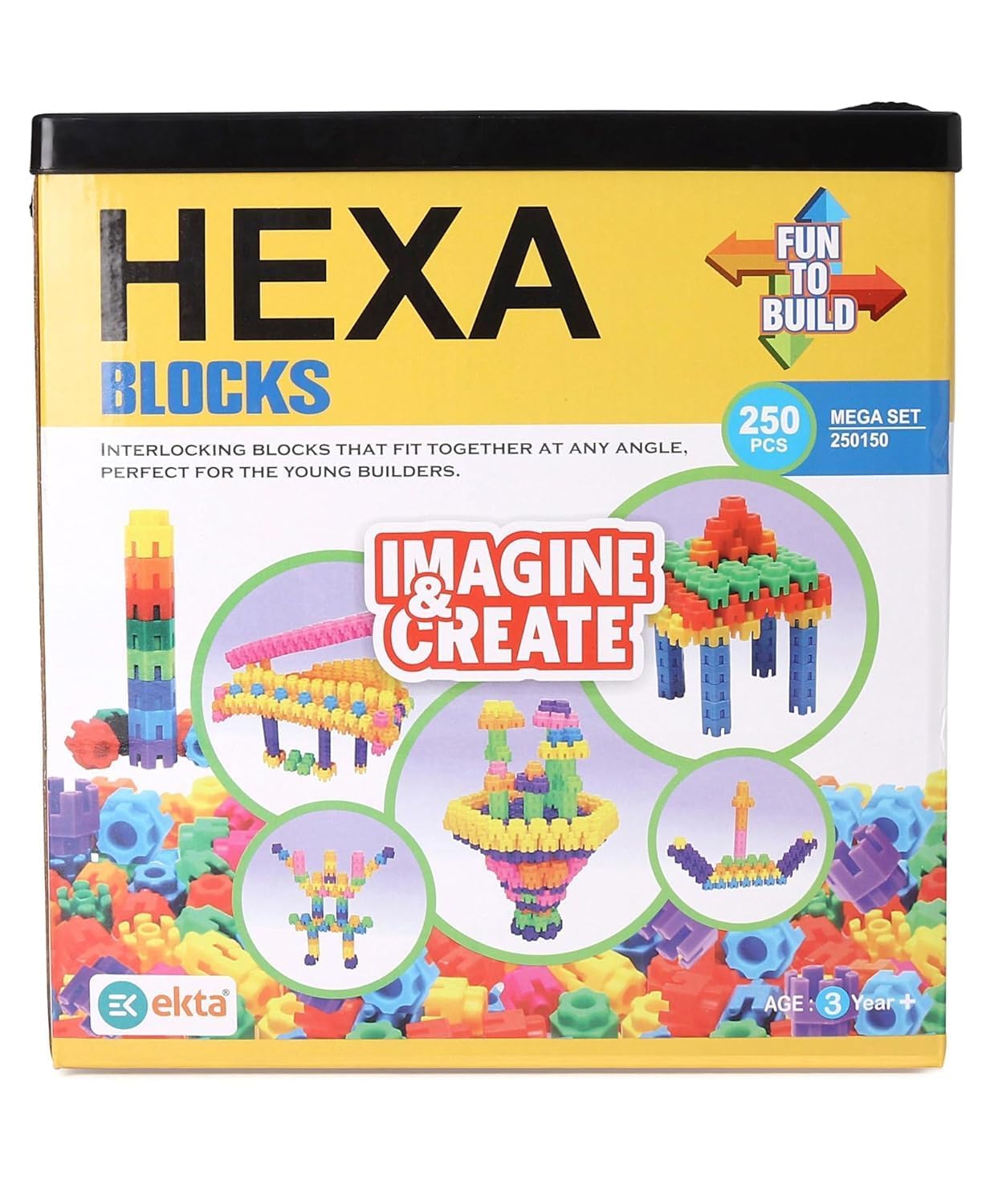 Space Enterprises Hexa Blocks Mega Set, 250 Pieces Small Size Building Blocks With Interlockiny Fit Together At Any Angle. Perfe