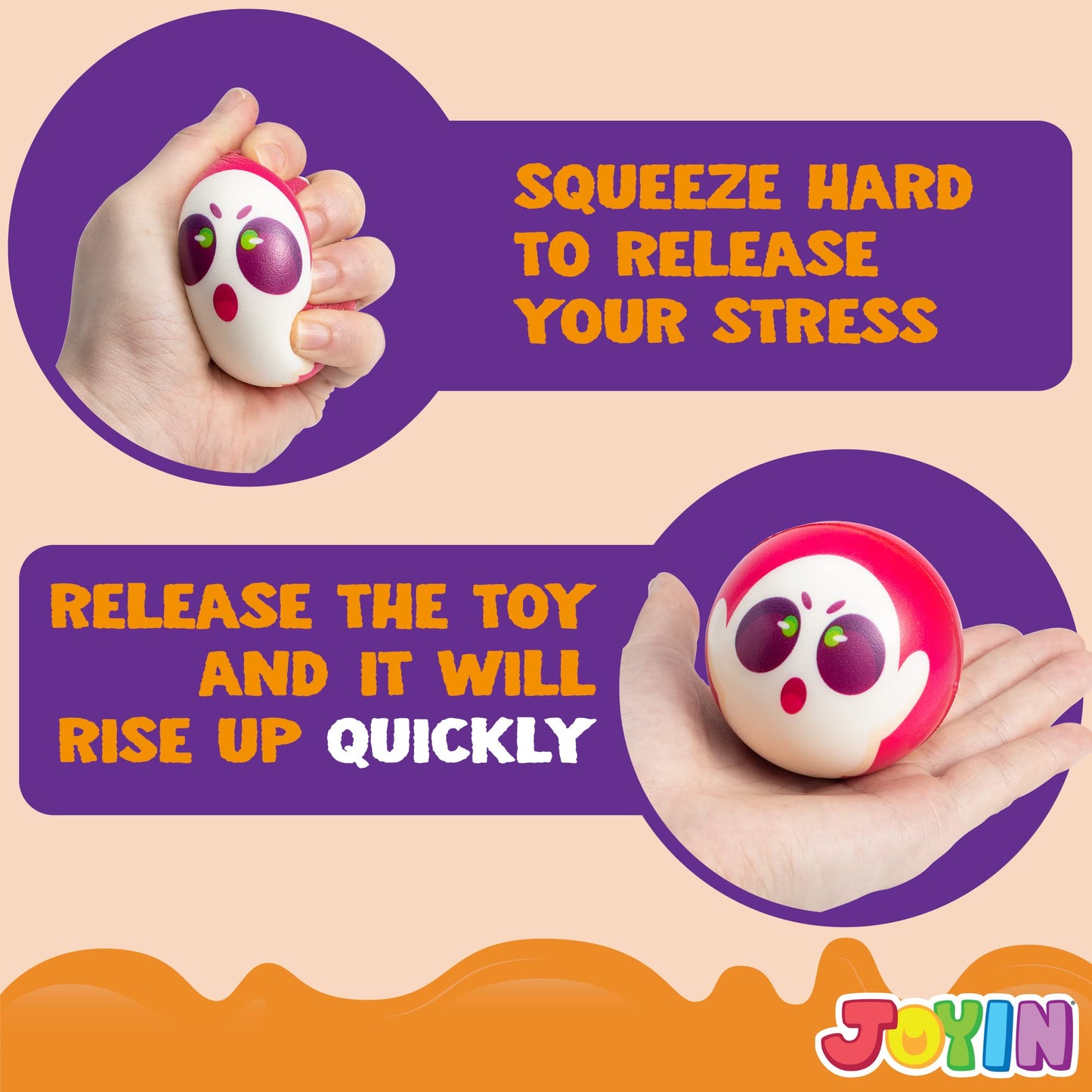 JOYIN Halloween Stress Balls - 24 PCS Squishy Toys, Small, Plastic, Orange/Black/White, Model 14953, Party Favors & Decorations