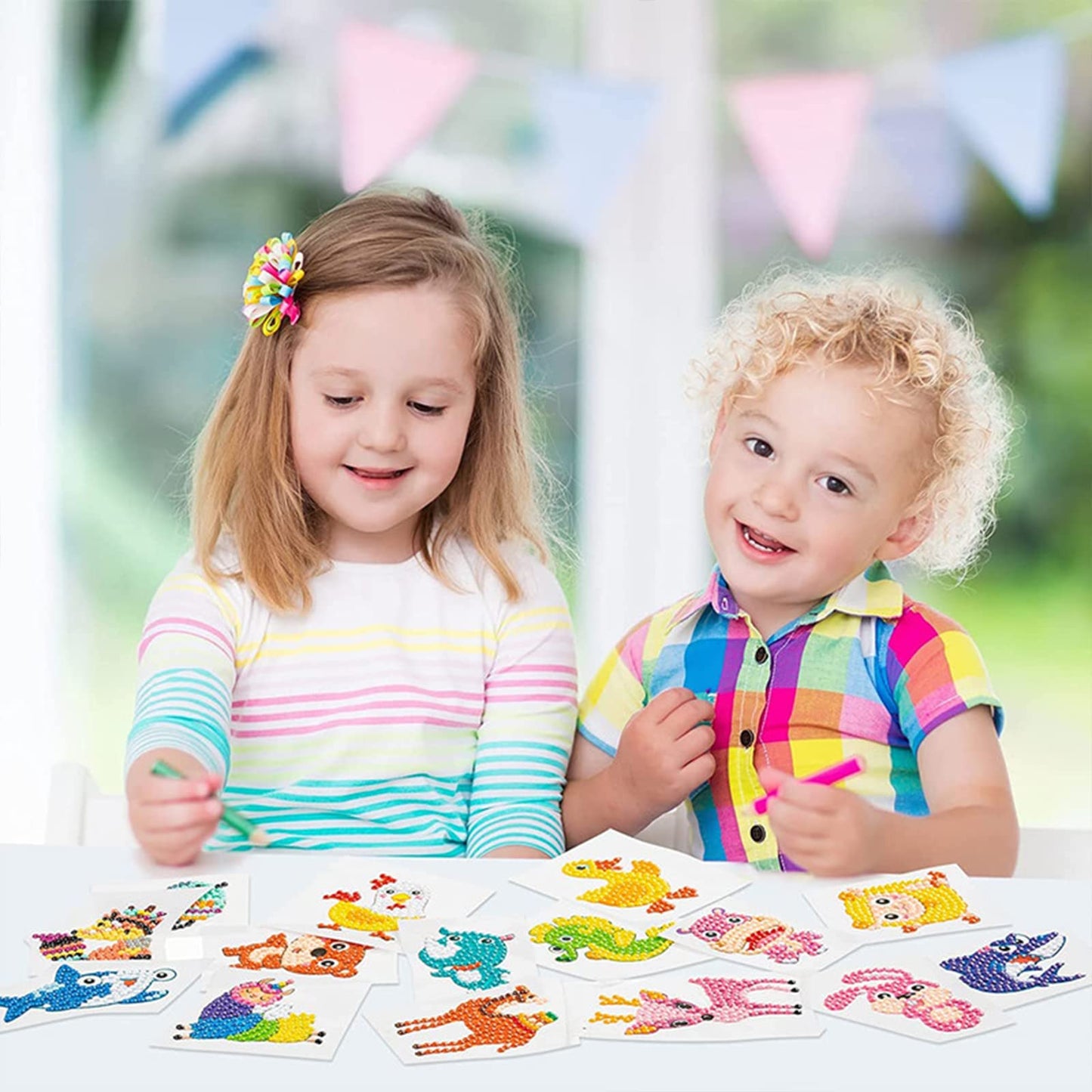 Acsaummy Diamond Art Stickers, 60Pcs Animals Diamond Arts Paintings Stickers Kits For Kids 5D Diy Diamond Dots Painting Self-Adh