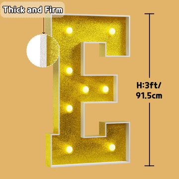 Imprsv Marquee Letters Gold 3Ft: Golden Party Decor - Light Up Letter E Large 3 Feet Tall - Party Decorations Letter For Love Ma