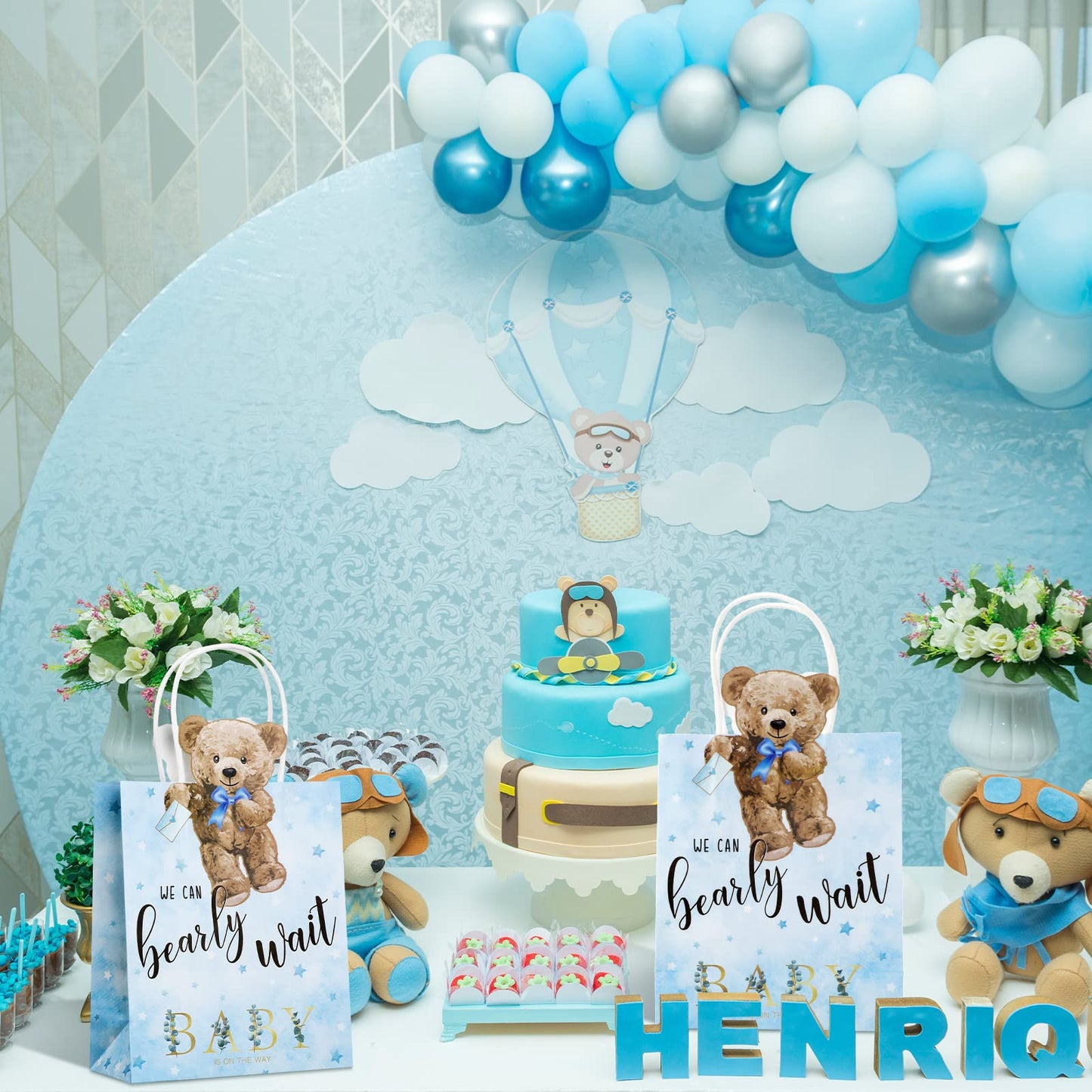 Tinlade 48 Pcs Bear Baby Shower Bags Bear Paper Gift Bags With Handles We Can Bearly Wait Baby Shower Party Favors Decorations For Birthday Party Wedding Games Prizes