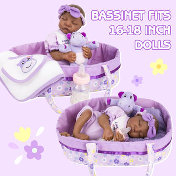 Aori 8 Pcs Reborn Baby Dolls Clothes With Bassinet For 16-18 Inch Baby Doll, Purple Carrier Bed And Baby Doll Clothes Accessorie