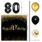 Happy 80Th Birthday Balloons Black Set Decor - Cheers To 80 Years Old Party Theme Garland Banner Backdrop Decorations For Women