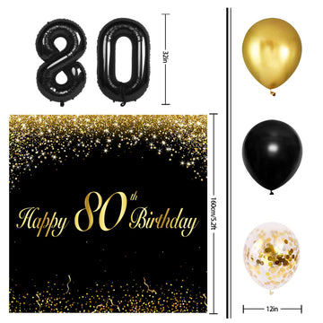 Happy 80Th Birthday Balloons Black Set Decor - Cheers To 80 Years Old Party Theme Garland Banner Backdrop Decorations For Women