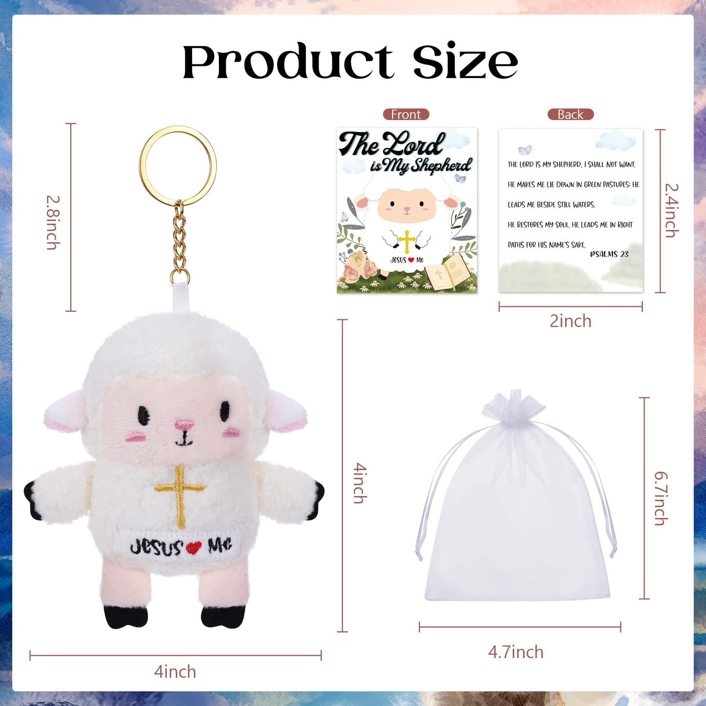 Leyoha Christian Gifts Lamb Stuffed Animal - 12 Pack Baptism Gifts For Girl Boys, Cute Sheep Plush Keychain With Jesus Loves Me