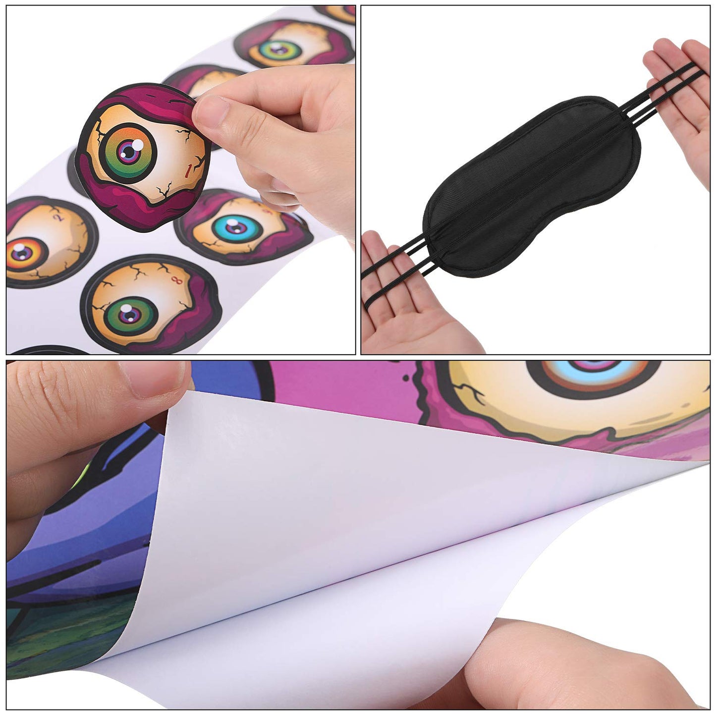 Outus Pin The Eyeball On The Zombie Halloween Party Game, Zombie Game Poster With 24 Pieces Zombie Eyeballs Stickers And 6 Pieces Black Eye Mask