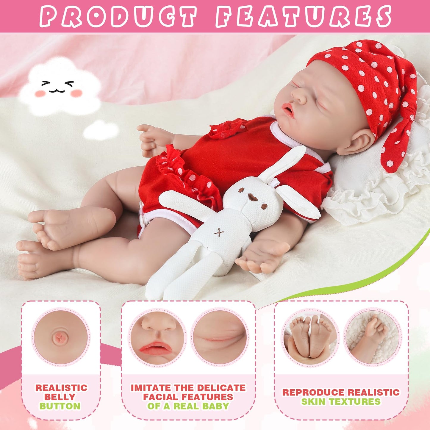 IVITA 12 inch Lifelike Sleeping Full Platinum Silicone Baby Doll Realistic Eye Closed Newborn Baby Doll Real Life Silicone Baby