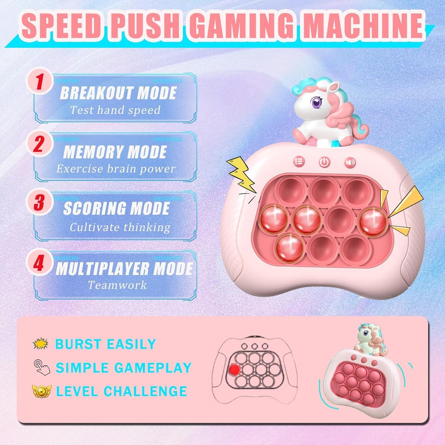 Ueghz Quick Push Pop Unicorn Bubble Game for Girls Age 4-6, Handheld Sensory Toy, Pink Unicorn