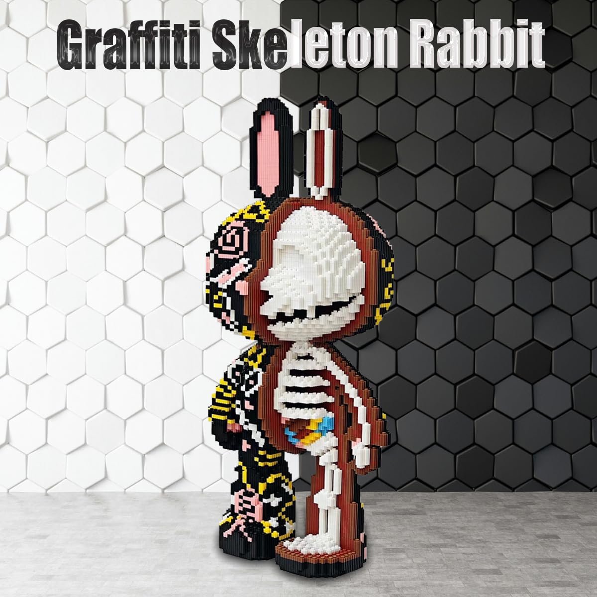 HONLANCH Micro Building Blocks Set - Animal Graffiti Skeleton Rabbit, 8000PCS, 21.6 inches, Plastic, Model MP8003, Gift for All Ages