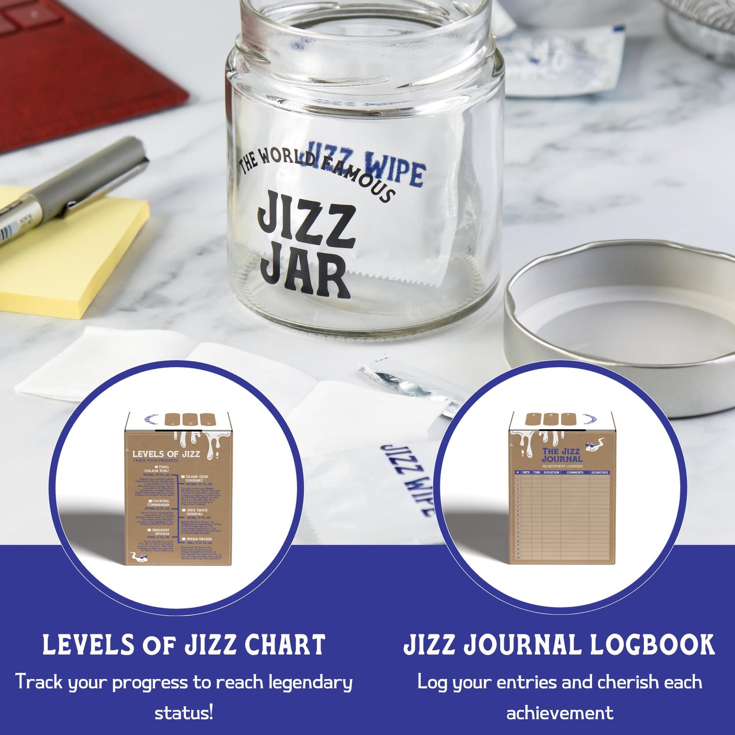 BEARDSHADE Gag Gift Jar (14 FL.Oz) with Wipes  Bonus Cut-Outs in Hilarious Giftable Box  White Elephant Funny Gag Gifts for Men  mature-themed Prank Gift Ideas for Boyfriend  Husband  & More.