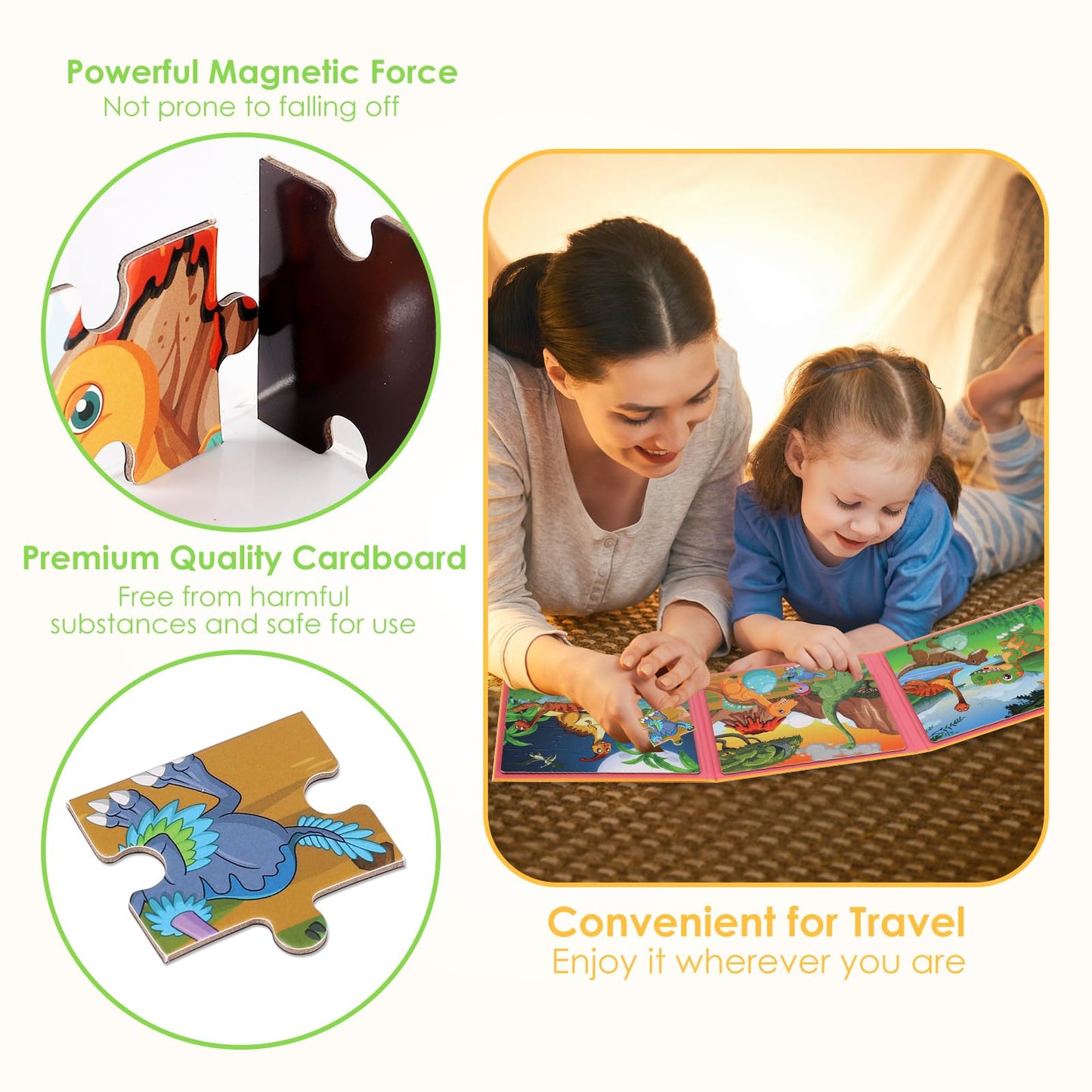 Magnetic Puzzles For Kids Ages 4-6, 20-Piece Travel Toys Dinosaur Toddler Puzzles Ages 2-4, Educational Learning Magnets, Ideal Road Trip Activities Toys For 2 3 4 5 6 Boys And Girls