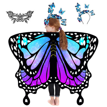 Rektak Butterfly Wings For Girls, Butterfly Costume For Halloween Party Kids Fairy Wing With Mask And Headband(Purple Blue-1)