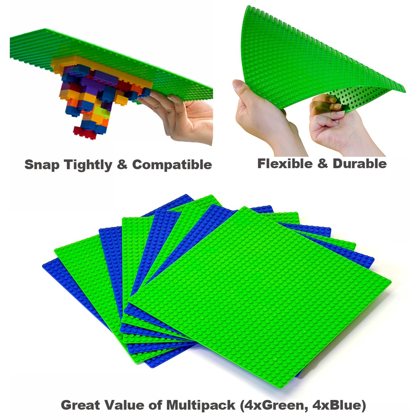 Bestoyz Building Bricks Baseplates Multipack, 32X32 Stud, 8 Pack Of Base Plates In Blue & Green, Base For Building Blocks Creations, 10X10 In. (25.5X25.5 Cm)