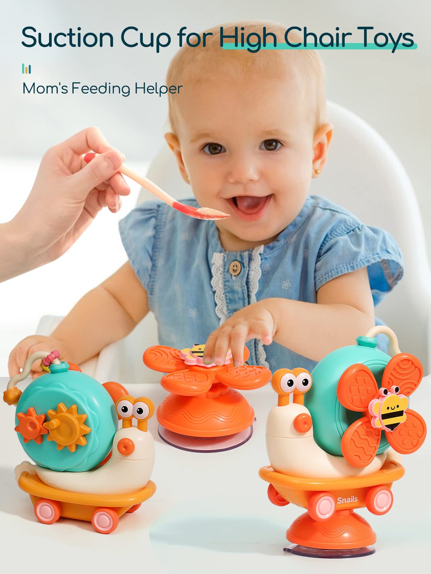 5-In-1 High Chair Toy With Suction Cups Spinner Montessori Toys For Toddler 1-3 Year Old-Fine Motor Infant Tray Sensory Travel Toys For Baby 6-12-18 Months Boy Girl Newborn Birthday Gift